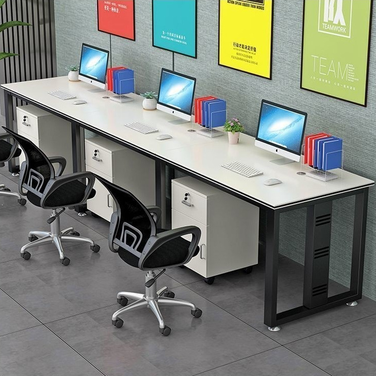 Simple modern computer desk, desktop office desk and chair set, office boss desk, staff work station, employee office desk