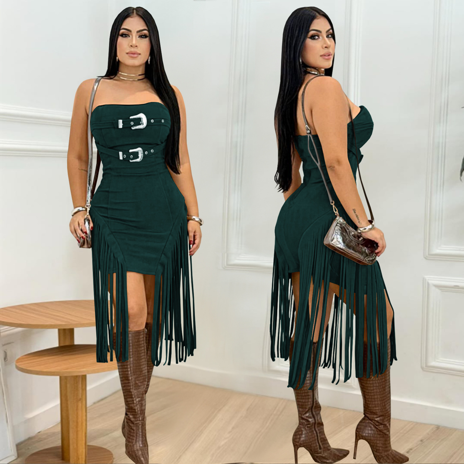 C7426 Cross-border AliExpress Amazon Ropa de mujer de moda europea y americana Vestido de borla sin mangas sexy con top de tubo sin mangas image 5