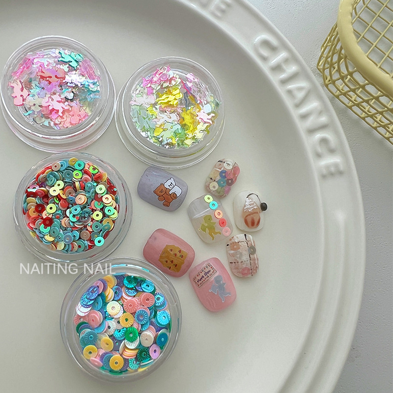 Ins Thai Style Plastic Style Multi-color High Brightness Polarized Cupid Sequins Hollow-out Circle Nail Jewelry Flash Patch