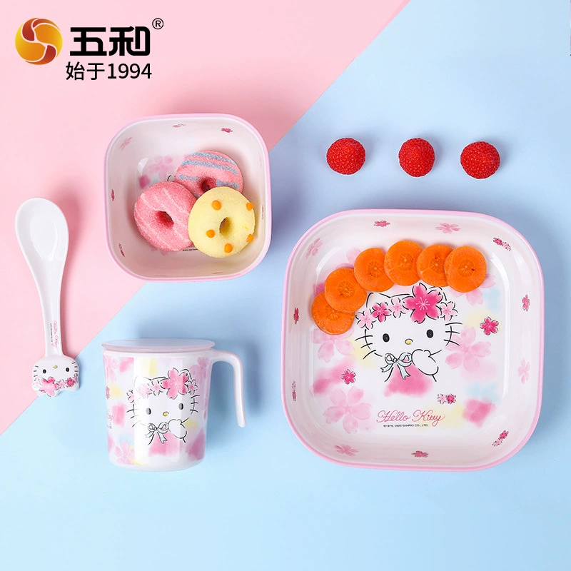 五和 Hello kitty, посуда для кормления, подарочная коробка, детская тарелка для кормления с мультяшным дизайном, ложка