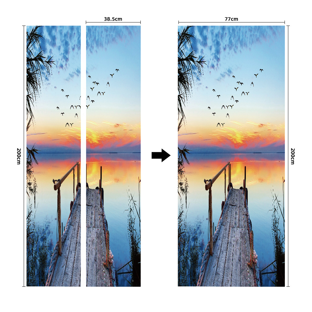 Pegatinas para puertas 3D respetuosas con el medio ambiente, autoadhesivos, fabricantes de origen al por mayor, patrones populares transfronterizos de alta definición, adhesivos para puertas impermeables, a prueba de aceite y antiincrustantes