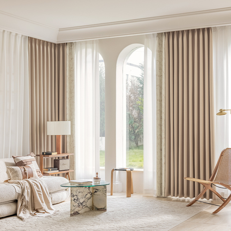 Romántico retro estilo francés sala de estar lujo ligero alto sentido dormitorio cortina de sombra nueva cortina de nieve de crema
