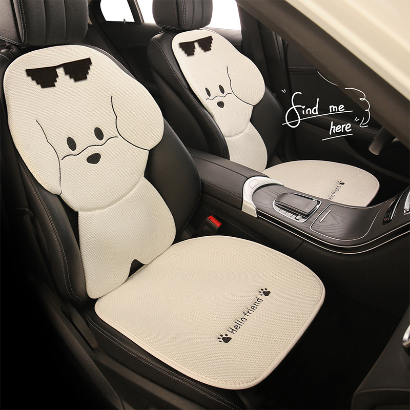 墨镜小狗卡通可爱四季通用棉麻汽车坐垫适用于起亚EV5焕驰K3智跑