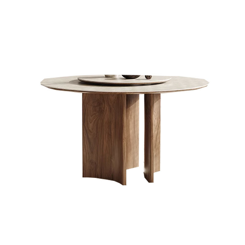 Mesa y silla de comedor de madera sólida retrógrada francesa combinada redonda con mesa giratoria moderna y simple estilo medieval mesa redonda de roca
