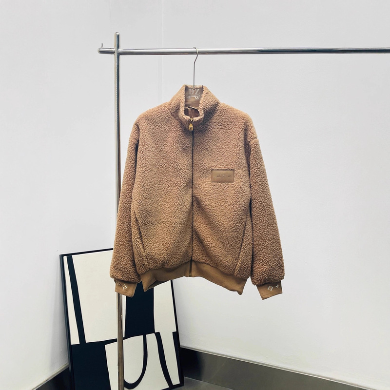 Nanyou Classy Donkey Family Autumn and Winter New Letter Collage Zipper Cuff Suede Teddy Jacket Fashionable Men and Women