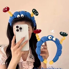 かわいいピロムヘッドバンド、スターと同じスタイルのヘッドバンド、かわいくて楽しい大きな目のぬいぐるみ洗顔用ヘアピン