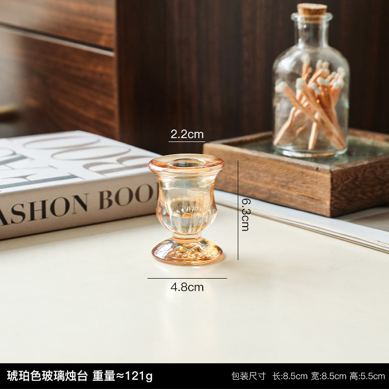 北欧风琥珀色玻璃烛台摆件家居装饰品浪漫烛光晚餐拍摄道具拍照|undefined