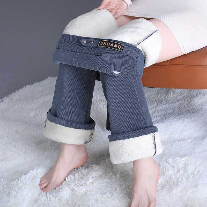 特厚羊羔绒微喇裤女秋冬加绒加厚高腰显瘦喇叭裤休闲阔腿裤棉裤女