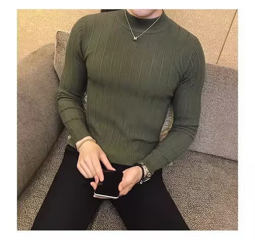 Men's British Style Slim Fit Turtleneck Sweater Korean Style Knitwear Casual Striped Base Layer Autumn New Versatile_viptrois.com