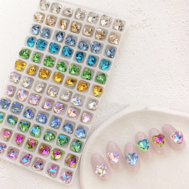 Internet-Famous 8mm Peach Heart-Shaped Nail Art Rhinestones K9 Glass Heart-Shaped Rhinestones Nail Crystal Earrings DIY Jewelry Accessories