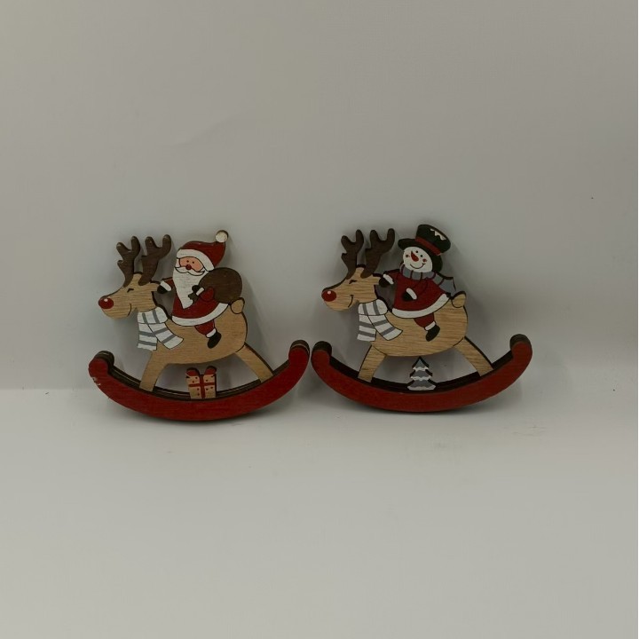 新款圣诞节装饰木质摇摆木马 圣诞木制工艺品雪人彩绘摆件小礼物