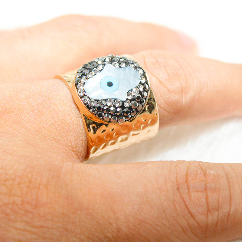 Fashion Hand Of Fatima Copper Plating Alloy Rhinestones Open Ring