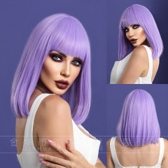 パープルウィッグショートヘア14インチクロスボーダー新品かつら紫前髪ショートヘアかつら卸