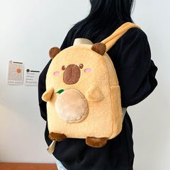 可愛卡通水豚毛絨雙肩包新款卡皮巴拉學生百搭小書包學生雙背包