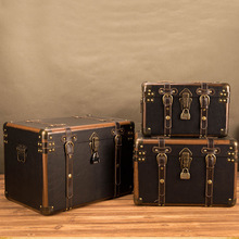 S588家用大容量特大号复古收纳箱带锁上锁木箱储物小箱子密码箱道