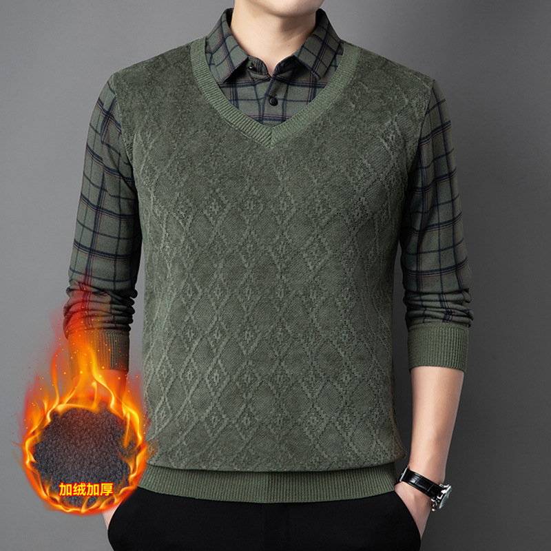 Warm sweater for elderly, keep warm knitted set, for middle age