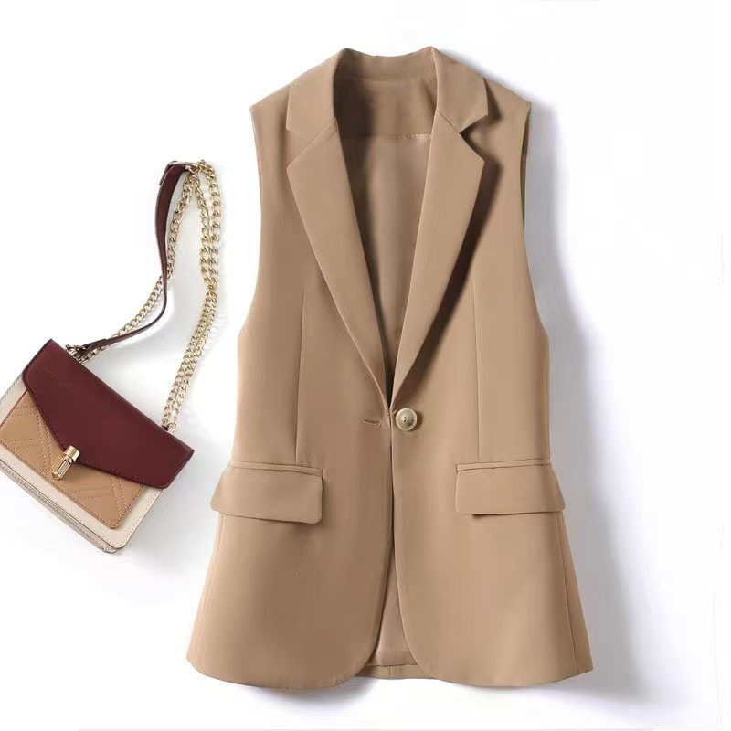 Gilet sans manches kaki amincissant pour femme, veste haut de gamme idéale pour le printemps et l'automne, style tendance_voghion.com
