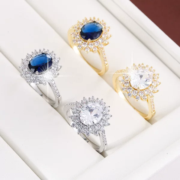 Cross-Border Colored Zircon Sunflower Ring Amazon Wish Women's Ring Sapphire Factory Direct Sale