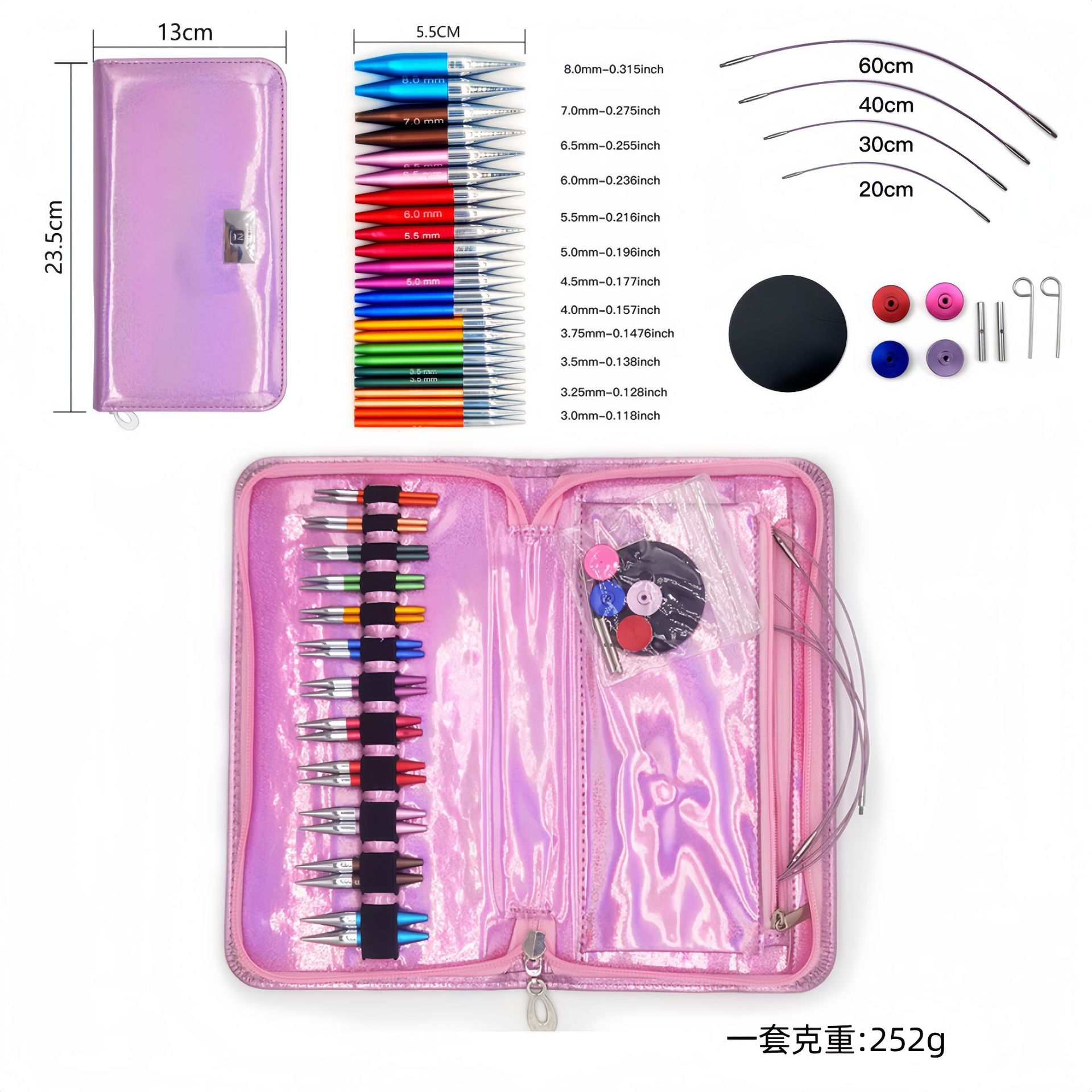 El conjunto de aguja de anillo desmontable cambia la cuerda colorida varilla de tejido aguja alargada pu herramienta de tejido carbonizada aguja de bambú anillo