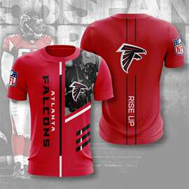 2024跨境新款男士T恤欧美跨境NFL橄榄球队3D数码印花圆领短袖学生