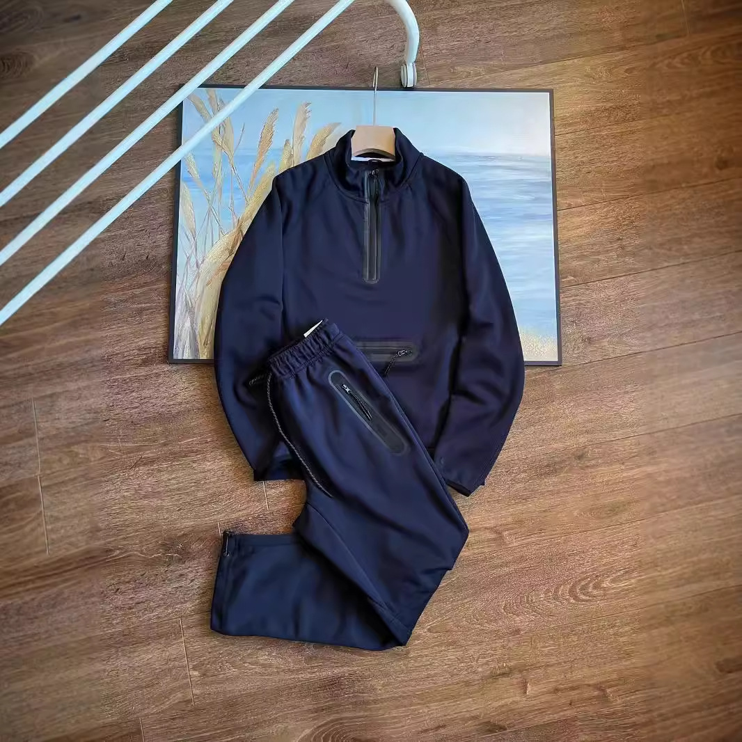 Vår och höst Nya sportset för män Tröja med halv dragkedja Stickade lösa byxor Raka rör Casual jacka Clip_voghion.com