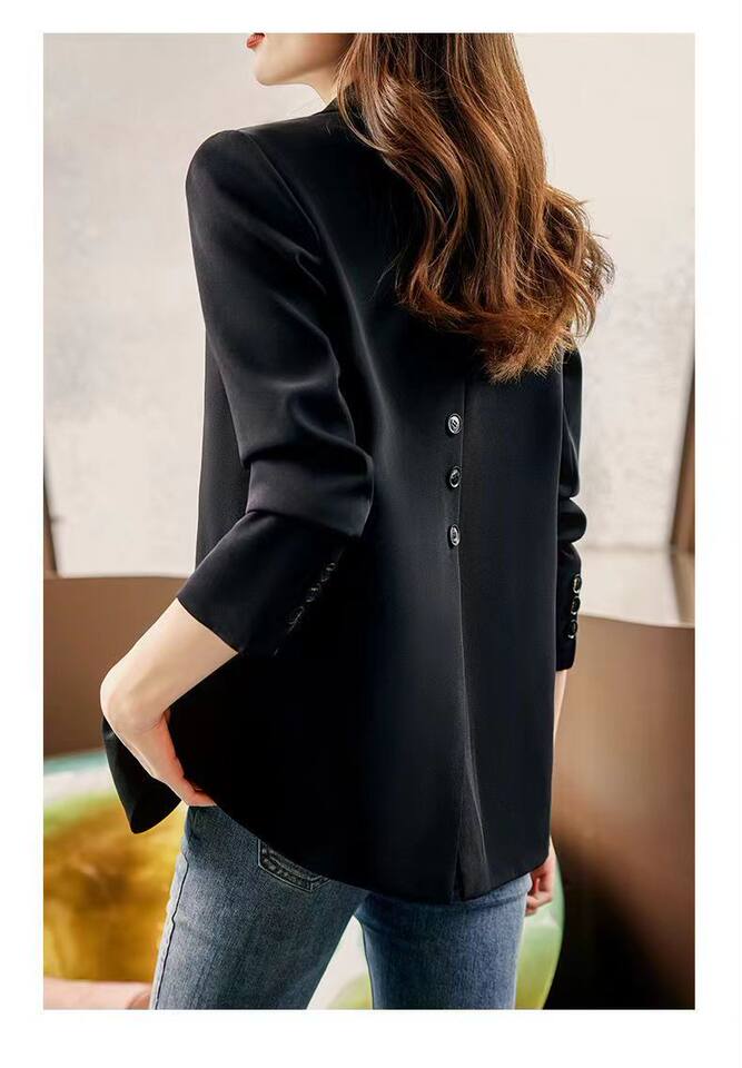 Áo vest nữ dáng suông cổ vest tay dài phong cách thanh lịch — Màu kaki, màu trắng nhạt, màu đen, Chất liệu chần bông dày màu kaki chi tiết 14