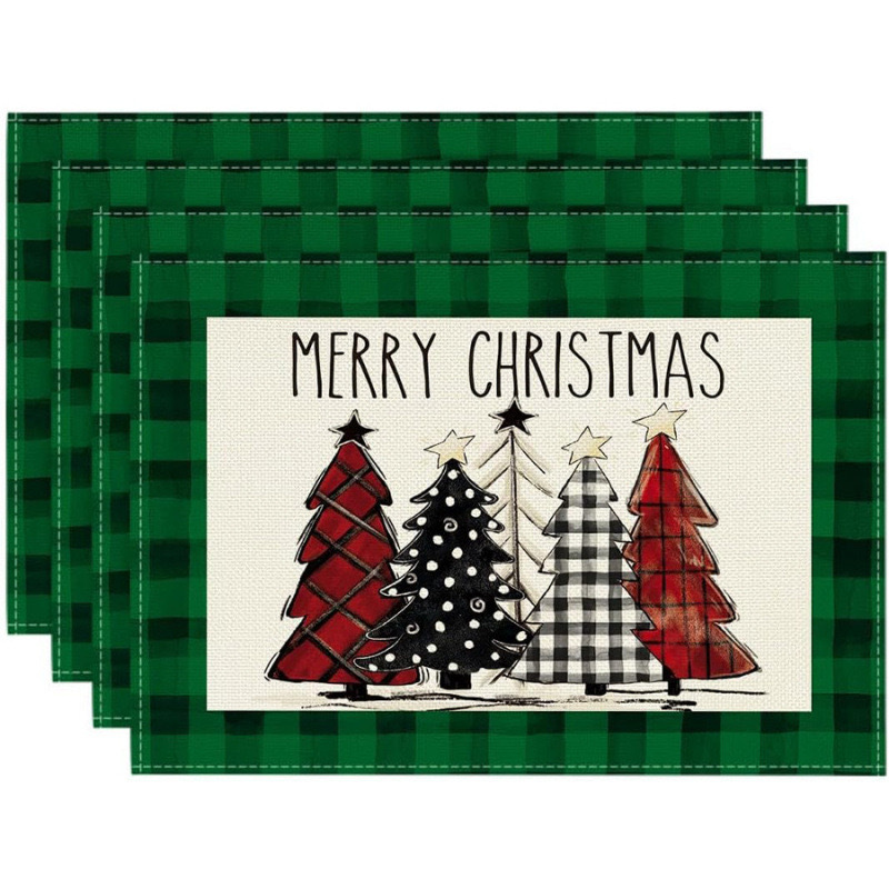 Amazonクロスボーダー人気クリスマスレストラン装飾雰囲気レイアウトレターカラーシンプルリネン片面プリントプレースマット|undefined