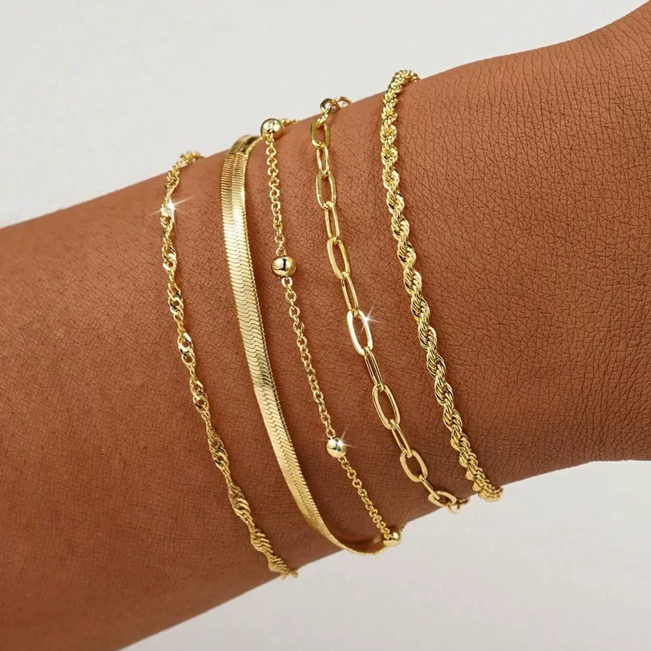 欧美跨境热销时尚简约叠戴手链复古轻奢个性百搭麻花链条手饰套装