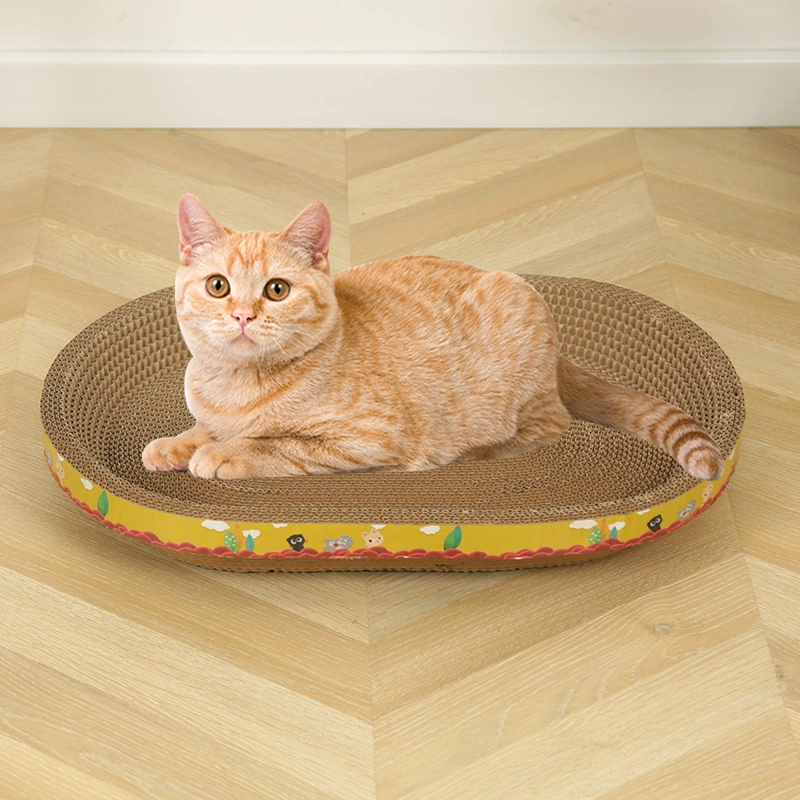 Когтеточка-коврик из гофрированного картона для кошек, овальные и круглые модели, интегрированная игрушка‑захват, размеры S–XL