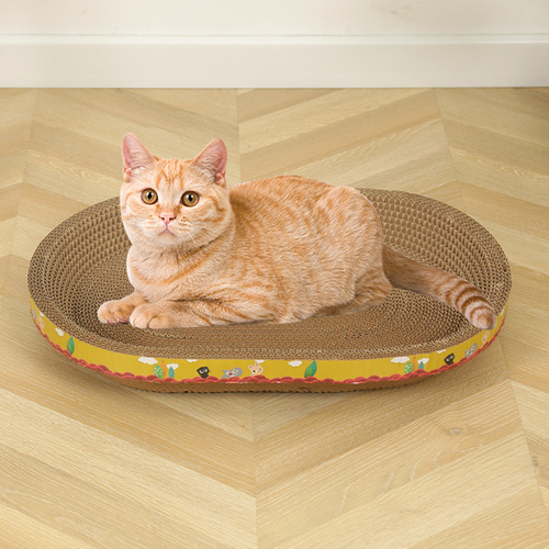 Wholesale Large Elliptical Round Corrugated Cardboard Cat Scratch Mat Integrated Scratch Cat Toy Cat Scratching Bowl Cat Supplies