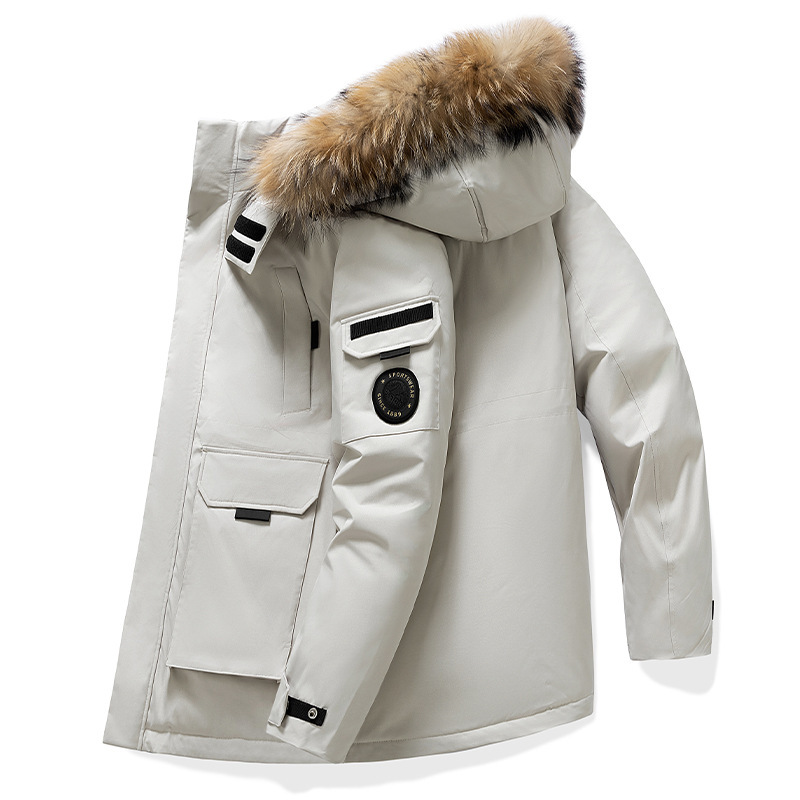Men's Down Jacket Autumn and Winter New Tooling Parker Thickened 90 White Duck Down Mid-length Detachable Fur Collar Jacket for Men