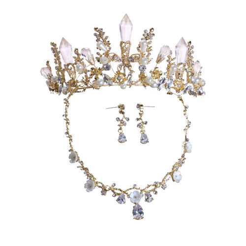 Bride's exquisite drop-shaped zircon necklace and earrings set Korean style wedding dress accessories factory direct sale