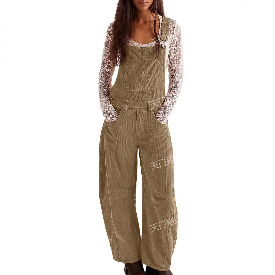 2025 Amazon Overalls Independent Station European and American Cross-Border New Corduroy Women's Fashion Loose Jumpsuit