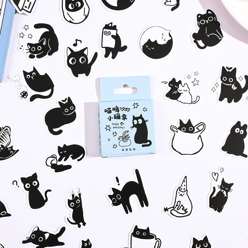 Наклейка на брикет Hakimi, черная, мультяшная, милая, материал для ручного творчества, материал для украшения чехла для мобильного телефона, наклейка с котом для планшета