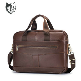 New Men's Bag Genuine Leather Men's Handbag Cowhide Computer Bag 14inch Business Large Capacity Briefcase Dropshipping