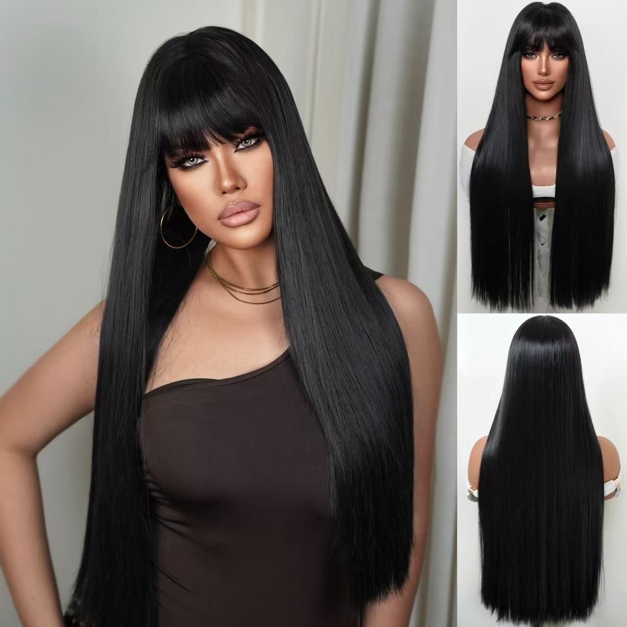 Nuevo estilo de moda ruido claro cabello largo recto pelucas para mujeres uso diario natural realista fibra química cubierta de cabeza image 3