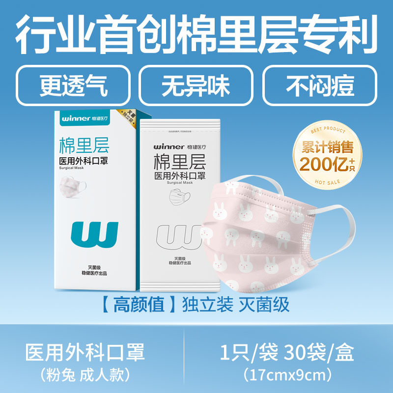 稳健医疗棉里层口医用外科口罩高颜值卡通印花腮红成人口罩独立包|undefined