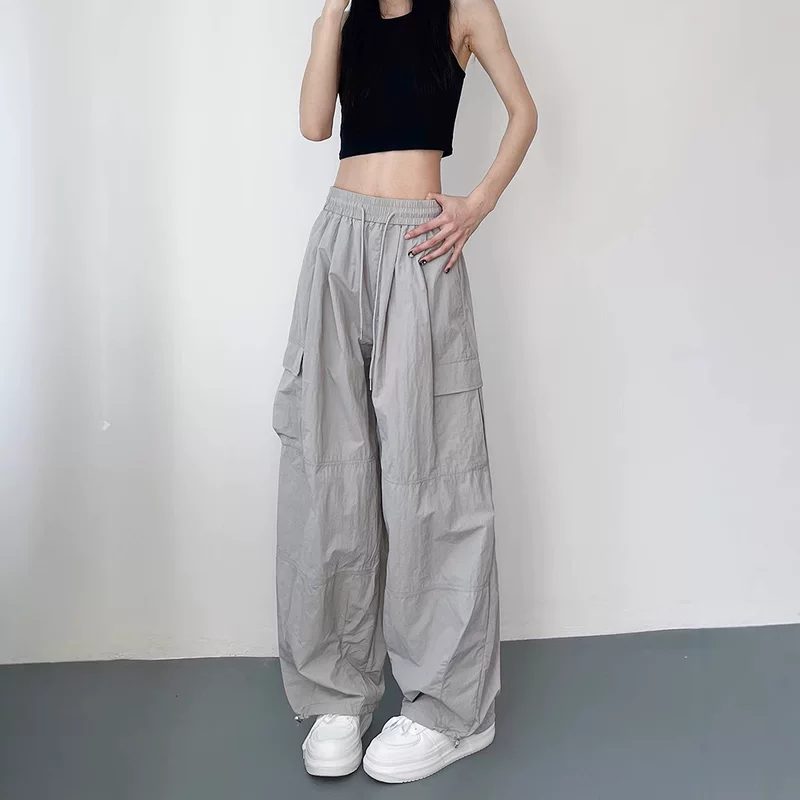 Thin silk quick dry trousers, plus size, loose straight fit