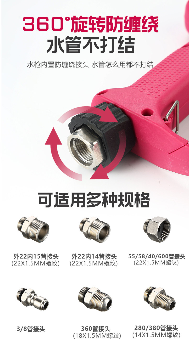 360-degree rotating high-pressure water gun, anti-tangle quick-connect nozzle, car wash pipeline cleaning, wear-resistant spray gun, high-pressure water gun