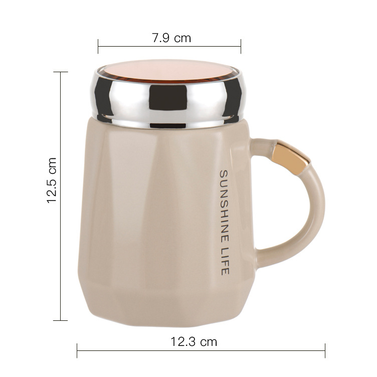 Taza de cerámica para parejas de alta gama - Con tapa - Para hogar y oficina - Gran capacidad y diseño Instagrameable - En caja de regalo