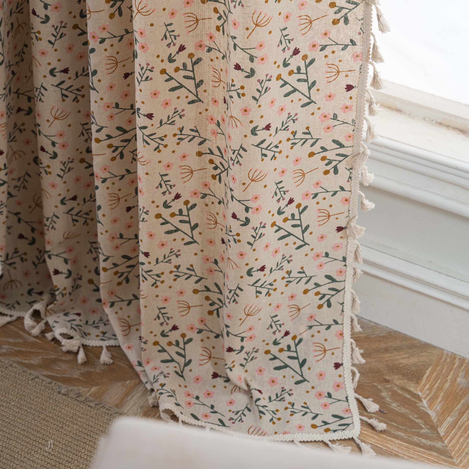 Flying Cat Printed Kitchen Curtains American Style Tassel Drapes_voghion.com