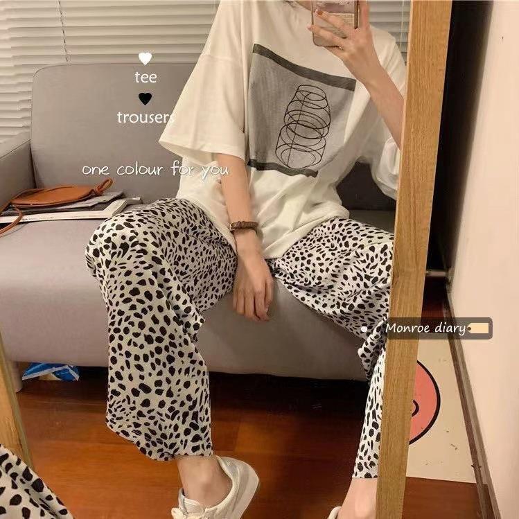 2025 pijamas de mangas cortas de mujer pantalones largos de verano delgados dibujos animados casuales lindos ropa de casa de viento rojo se puede usar fuera