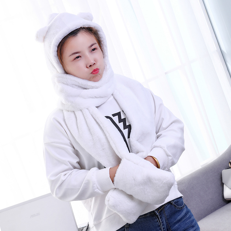 winter keep warm Conjoined Collar lovely thickening Plush Hat glove scarf Maomao Three Manufactor