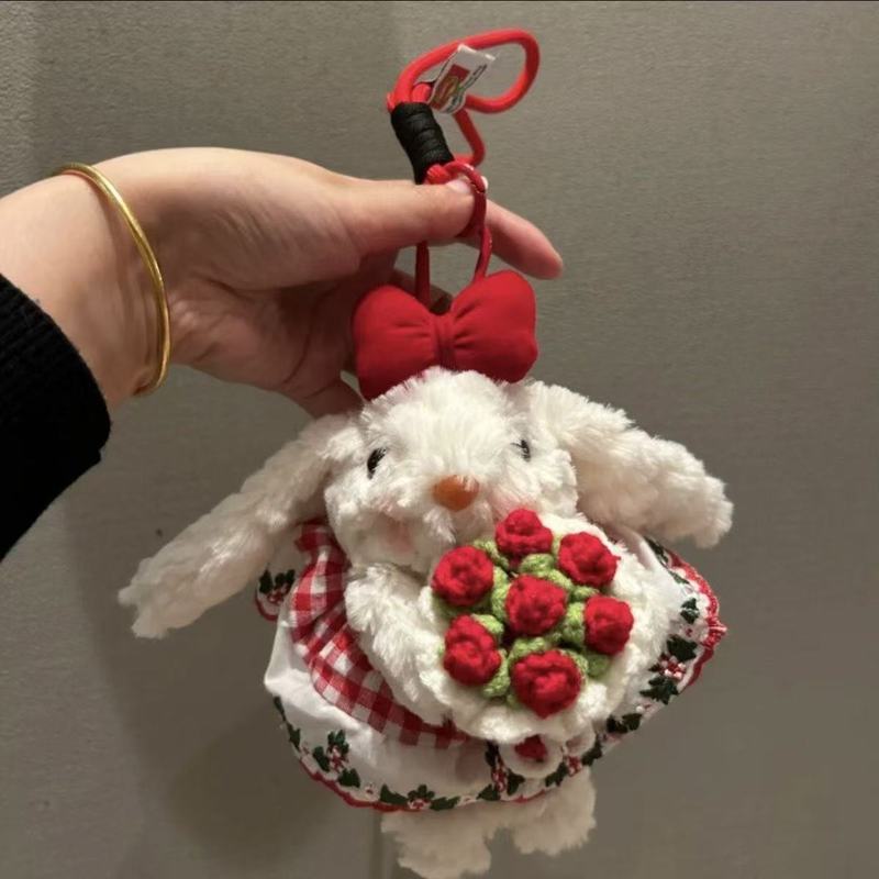 かわいい垂れ耳ウサギ人形キーホルダーぬいぐるみペンダントリボンウェア花束車のペンダント卸売|undefined