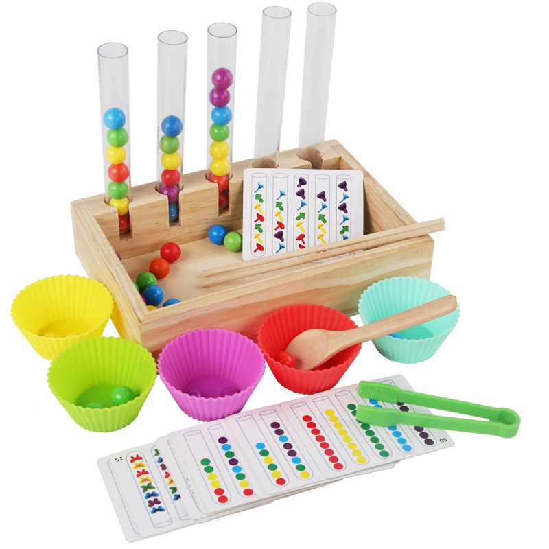 El juego de combinación de cuentas de clip de tubo de ensayo para niños beneficia la inteligencia, el ejercicio cognitivo del color, la coordinación mano-ojo, la educación temprana Montessori