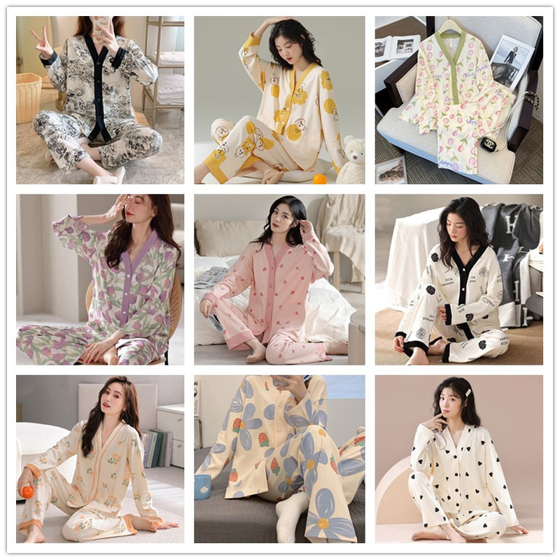 New Spring and Autumn New Arrival Pajamas Women's Cardigan Long Sleeve Trousers Home Clothes Internet Celebrity Cartoon plus size Loose suit