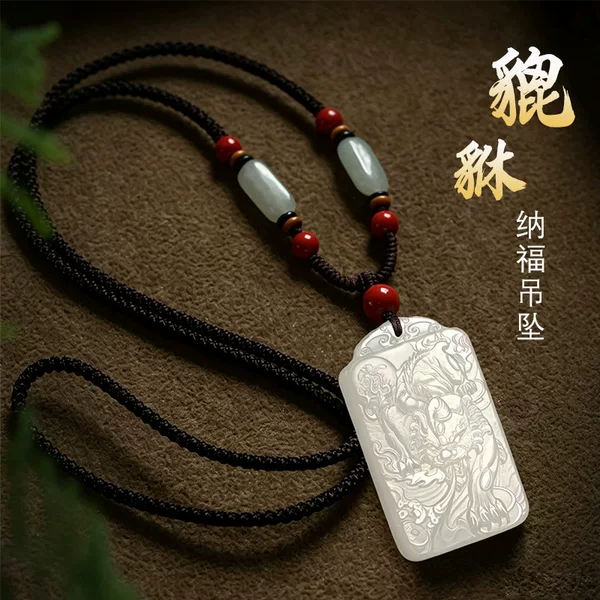Nafu Pixiu Pendant with Double-Sided Engraving, Peace Amulet, Lucky Charm for the Year of Birth, Ethnic Style Sweater Chain for Men and Women