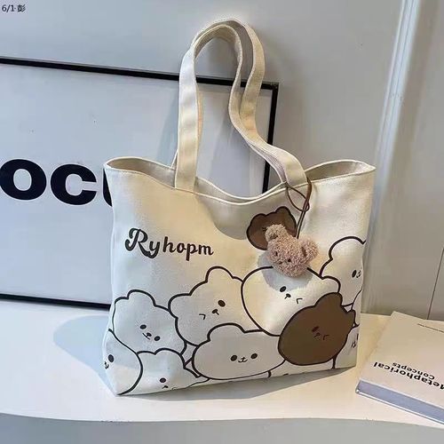 Commuter Japanese cartoon style Instagram single-shoulder large-capacity student canvas tote bag suitable for students for classes, versatile student canvas handbag