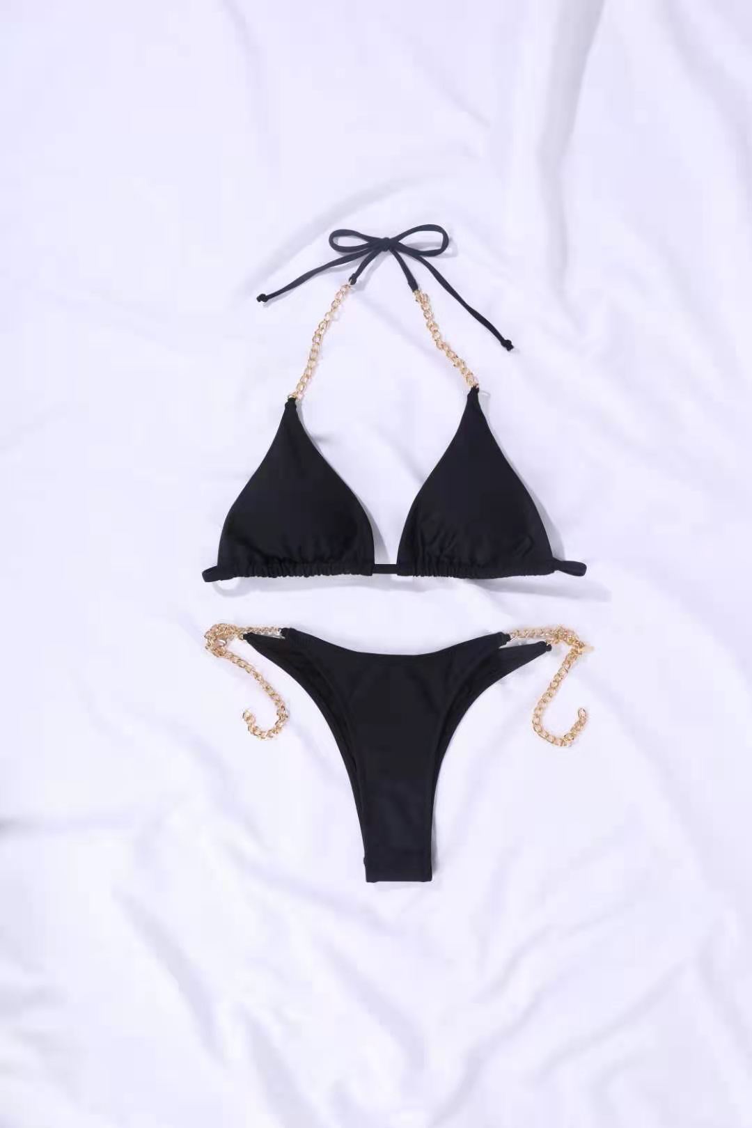 bikini de encaje de cadena negra bikini sin espalda traje de baño NSDYS54008