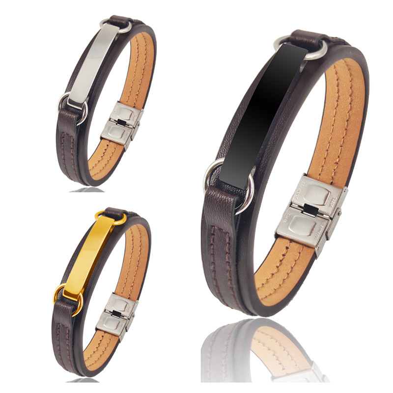 New buckle leather rope bracelet stainless steel leather woven bracelet leather bracelet leather bracelet men's cowhide jewelry